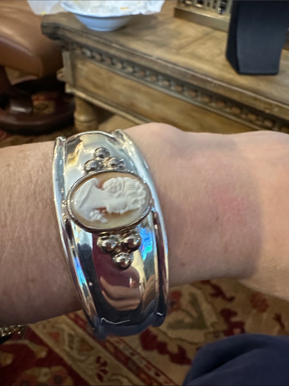 Silver-Tone Cameo Cuff Bracelet with White Cameo Accent